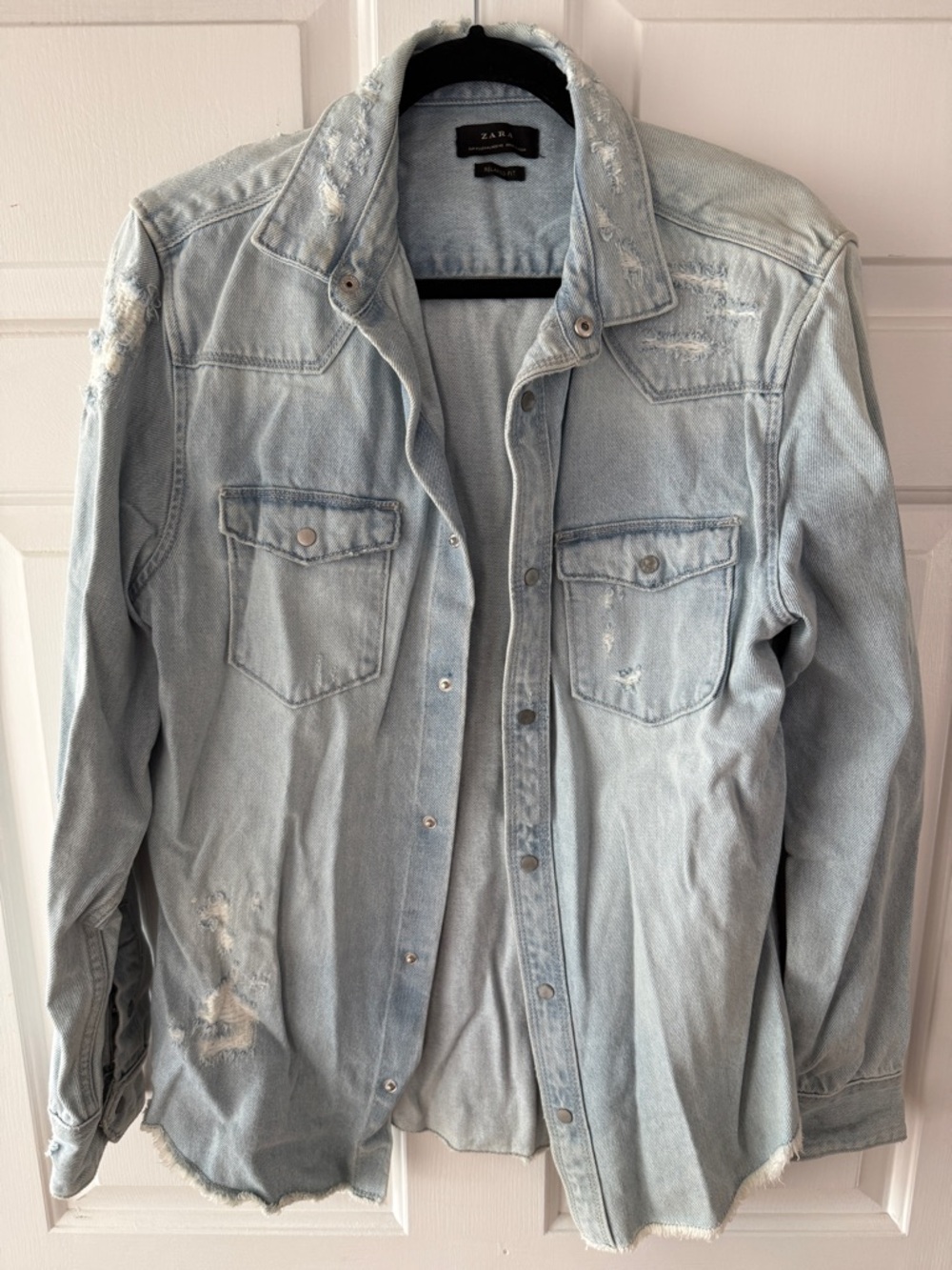 Zara Light Blue Distressed Denim Jacket